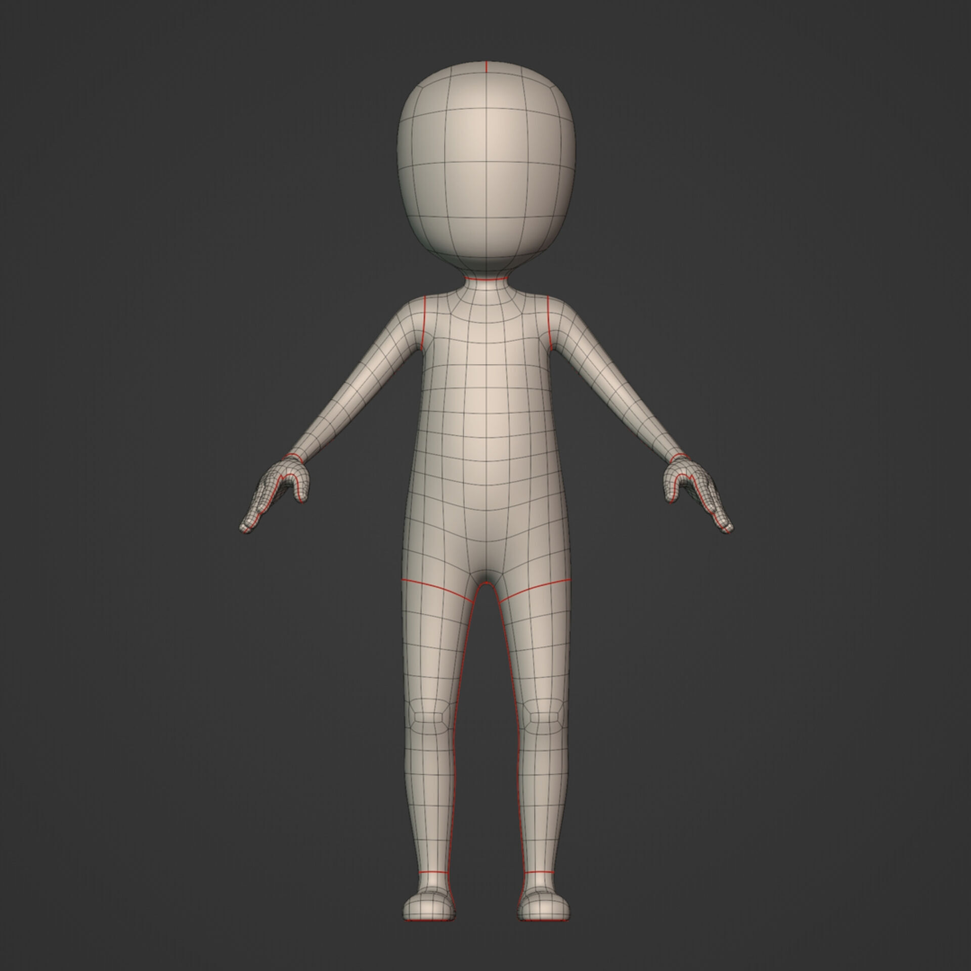 Cartoon Character - Stickman - Man - Boy - Chibi - Base Mesh Low-poly 3D model_6