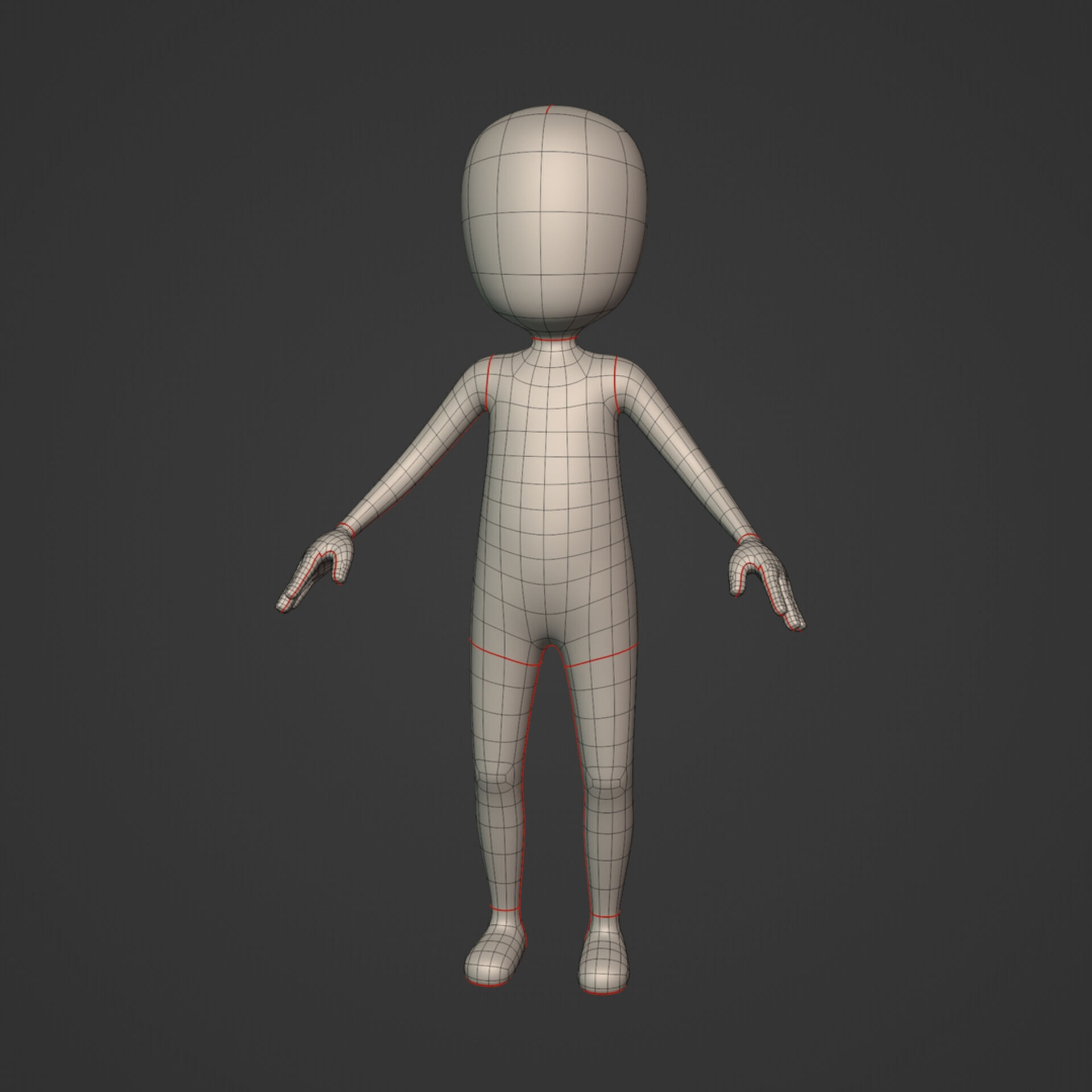 Cartoon Character - Stickman - Man - Boy - Chibi - Base Mesh Low-poly 3D model_2