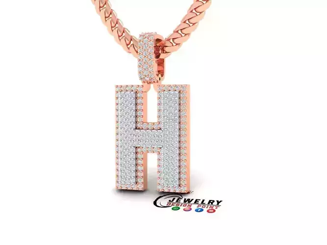 Custom Initial H Letter Diamond Pendant A to Z Alphabet Necklace 3D print model