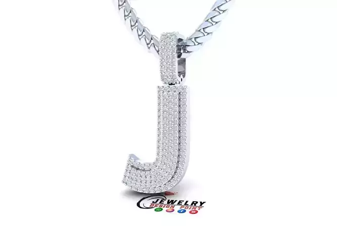 Custom Initial J Letter Diamond Pendant A to Z Alphabet Necklace 3D print model