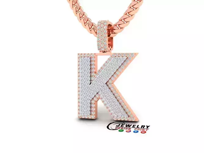 Custom Initial K Letter Diamond Pendant A to Z Alphabet Necklace 3D print model