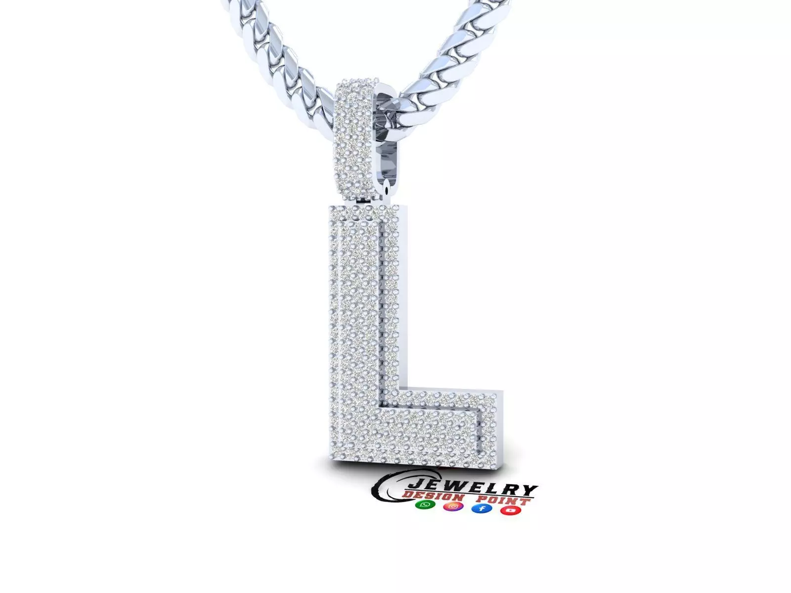 Custom Initial L Letter Diamond Pendant A to Z Alphabet Necklace 3D print model_0