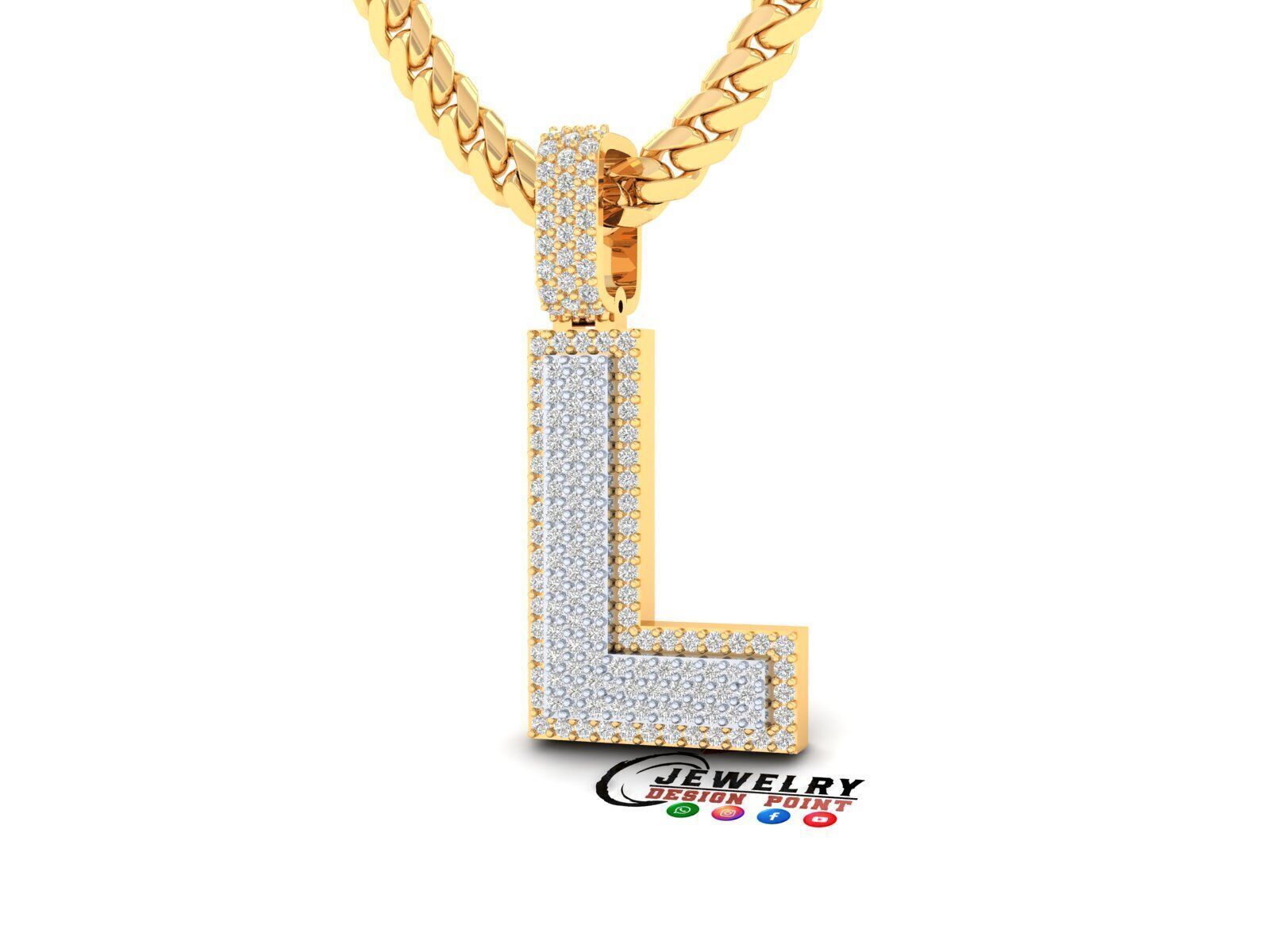 Custom Initial L Letter Diamond Pendant A to Z Alphabet Necklace 3D print model_3