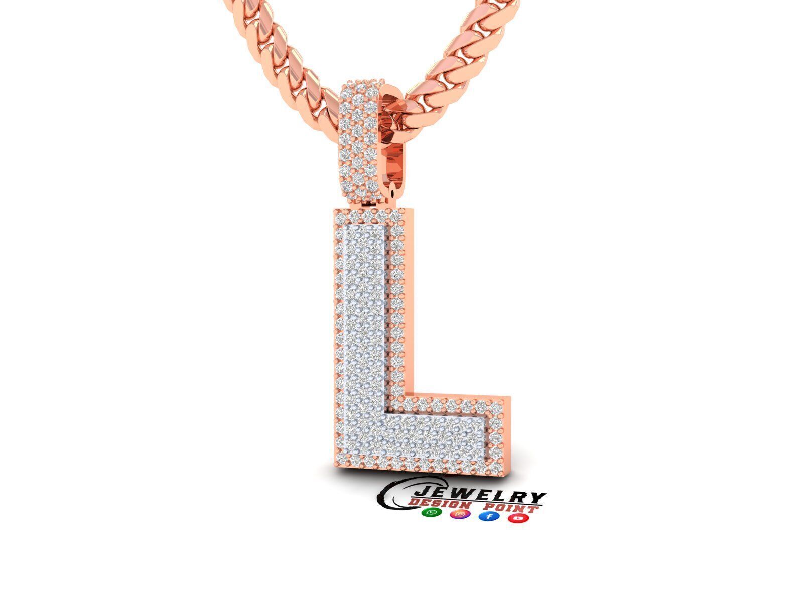 Custom Initial L Letter Diamond Pendant A to Z Alphabet Necklace 3D print model_2