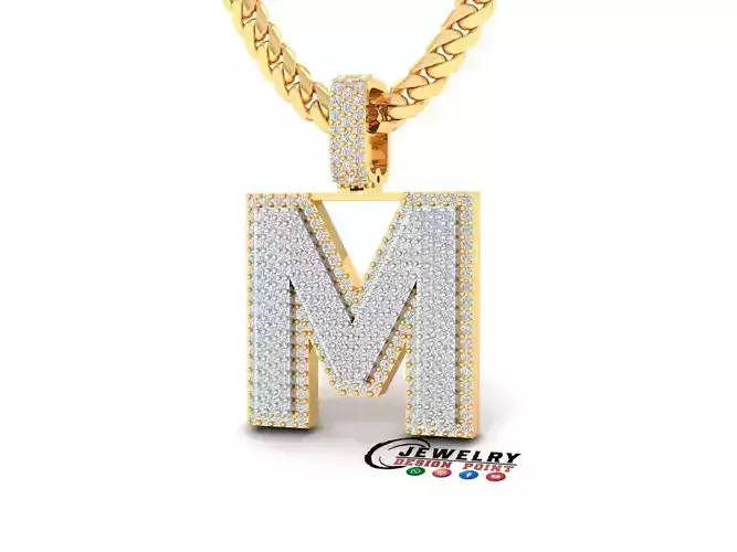 Custom Initial M Letter Diamond Pendant A to Z Alphabet Necklace 3D print model