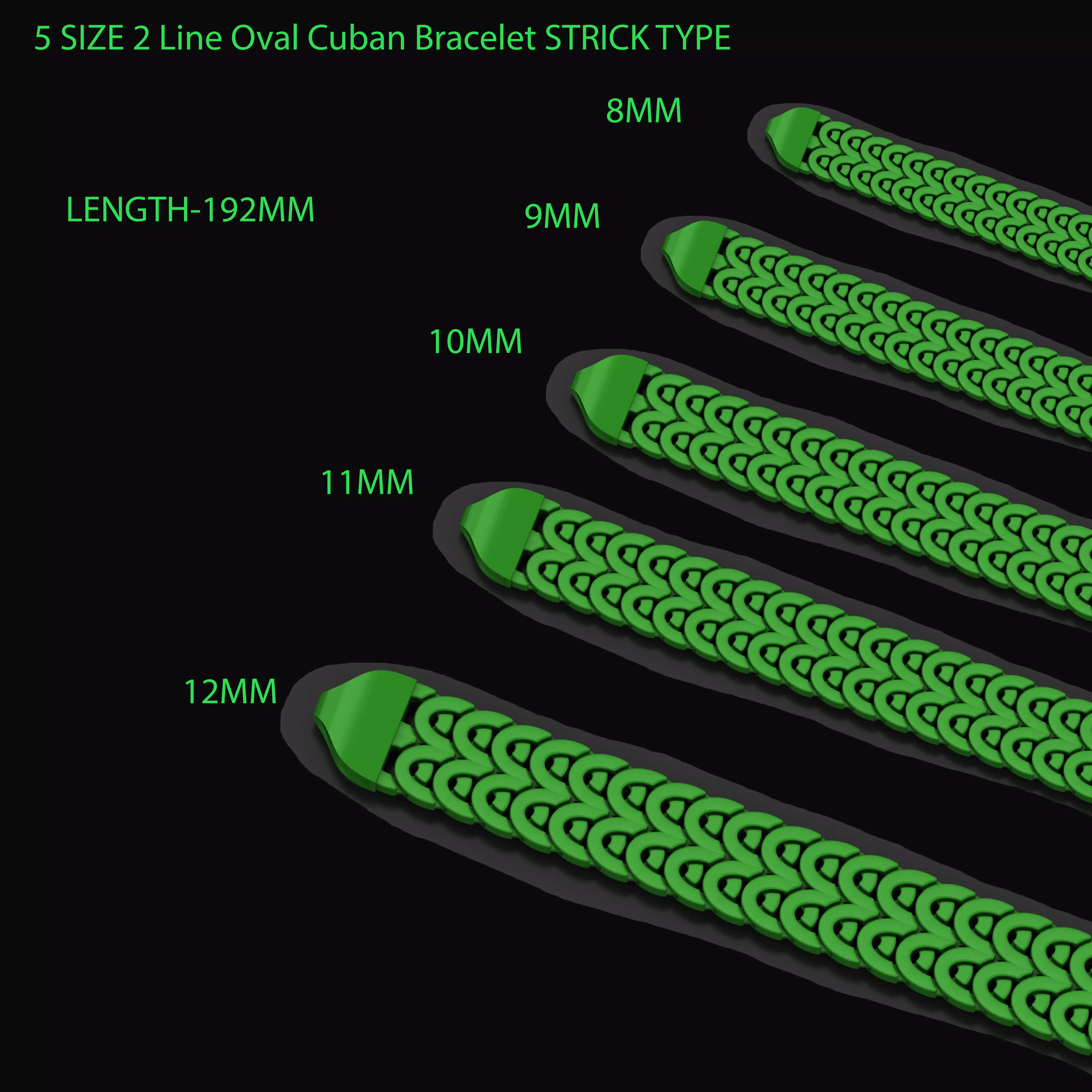 5 Size 2 Line Oval Cuban Bracelet Strick Type for All Metal 3D Model Collection_0