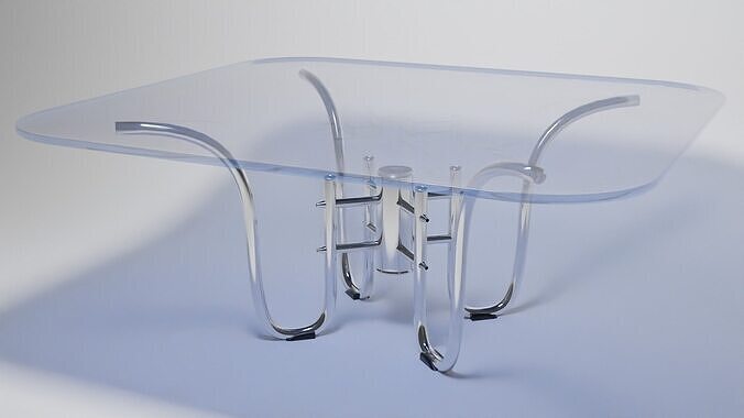 Contemporary Chrome and Glass Coffee Table with Curved Legs 3D model