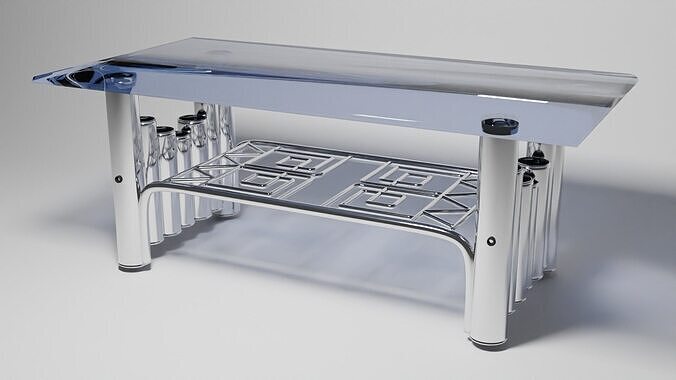 Futuristic Blue Glass Coffee Table with Tube Legs  Geometric 3D model