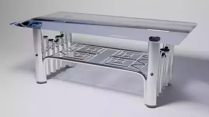 Futuristic Blue Glass Coffee Table with Tube Legs  Geometric