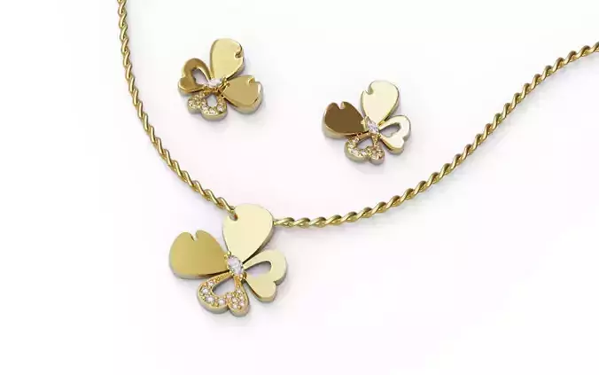 Butterfly medal and earrings