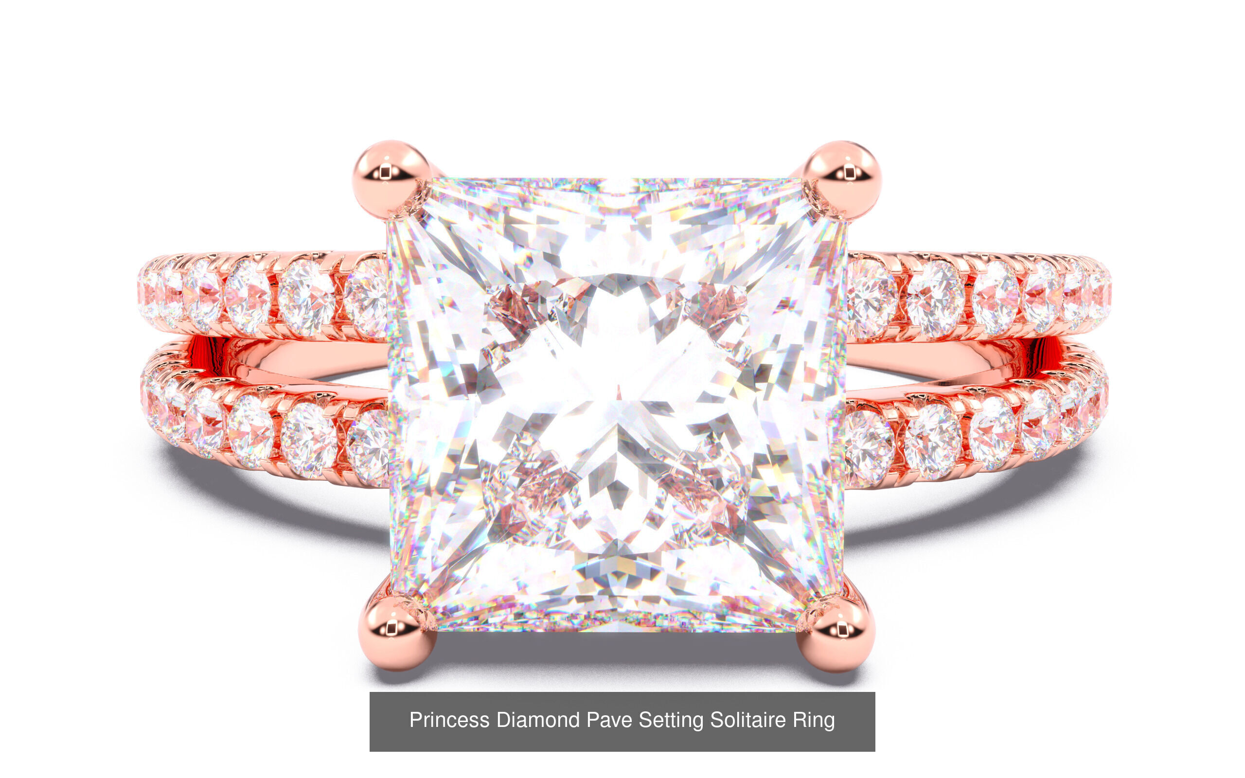30 Princess  Diamond Solitaire Rings  3D Model Collection_15