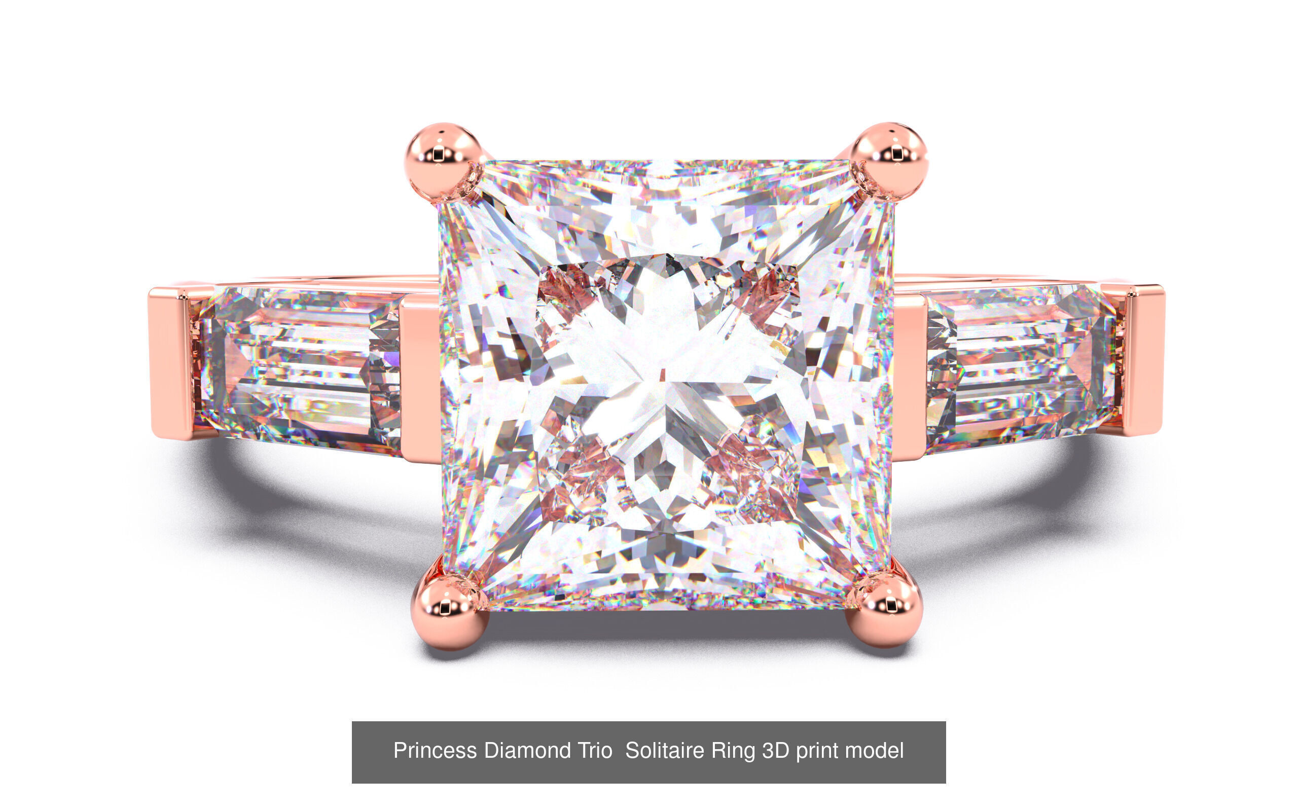 30 Princess  Diamond Solitaire Rings  3D Model Collection_27