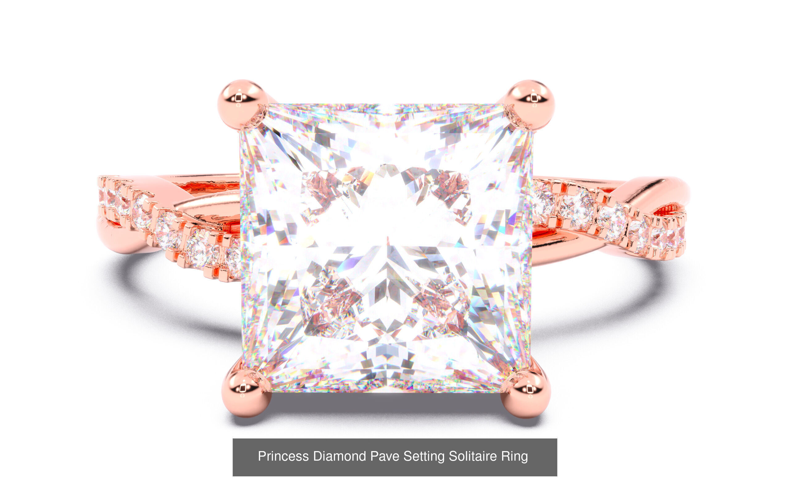 30 Princess  Diamond Solitaire Rings  3D Model Collection_16