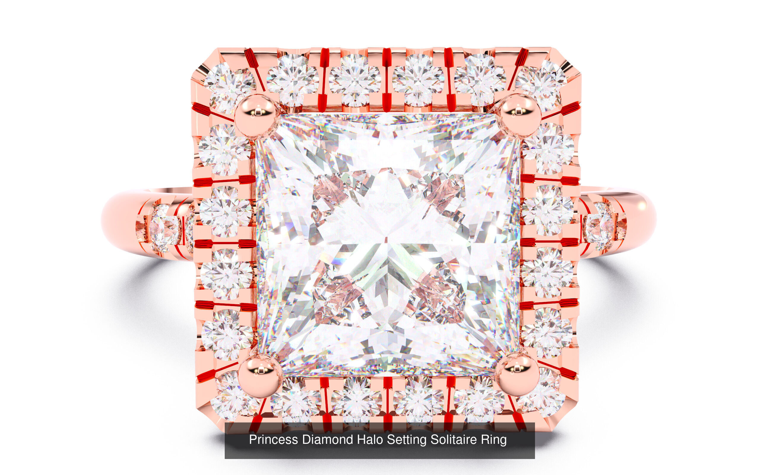 30 Princess  Diamond Solitaire Rings  3D Model Collection_6