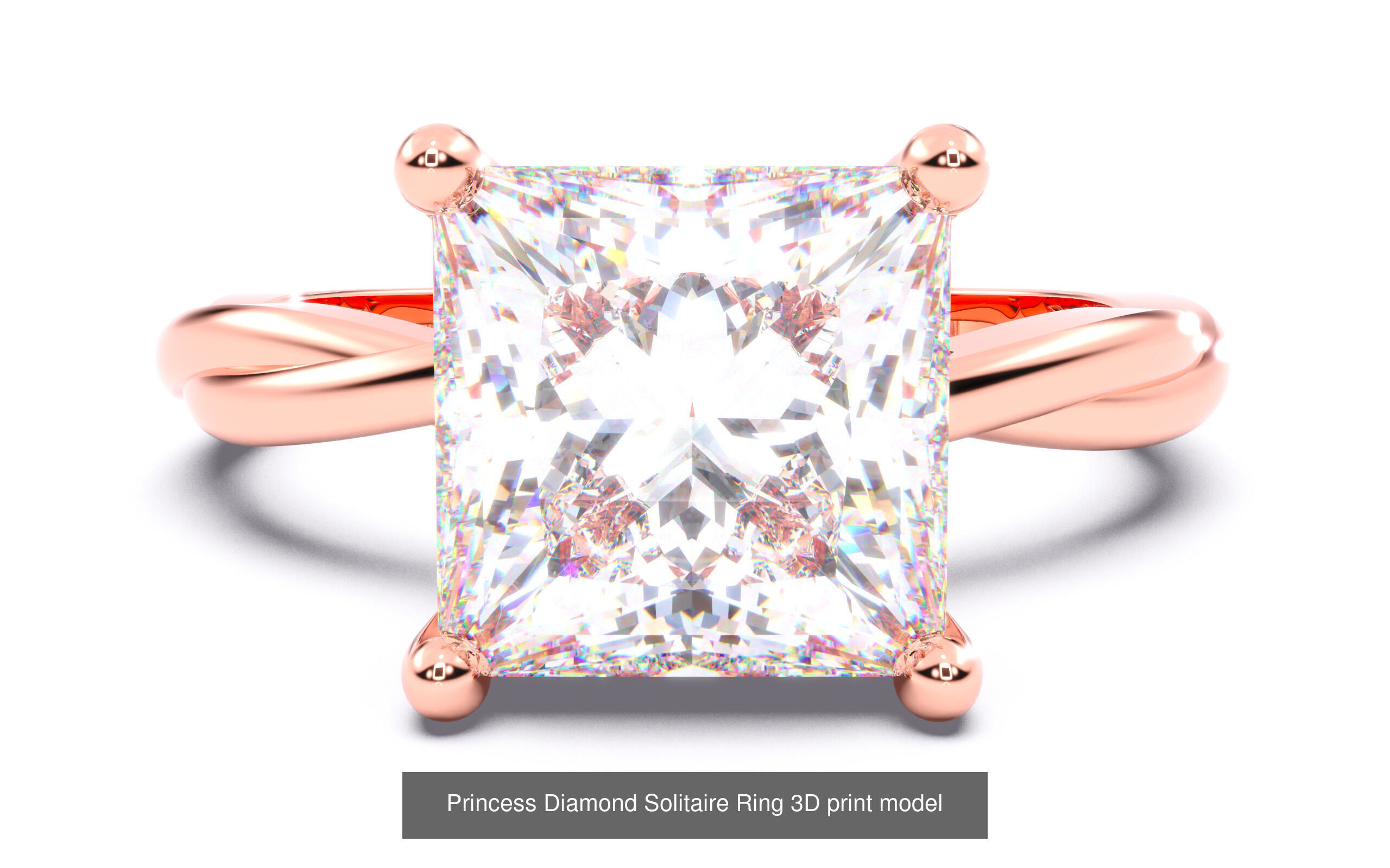 30 Princess  Diamond Solitaire Rings  3D Model Collection_20