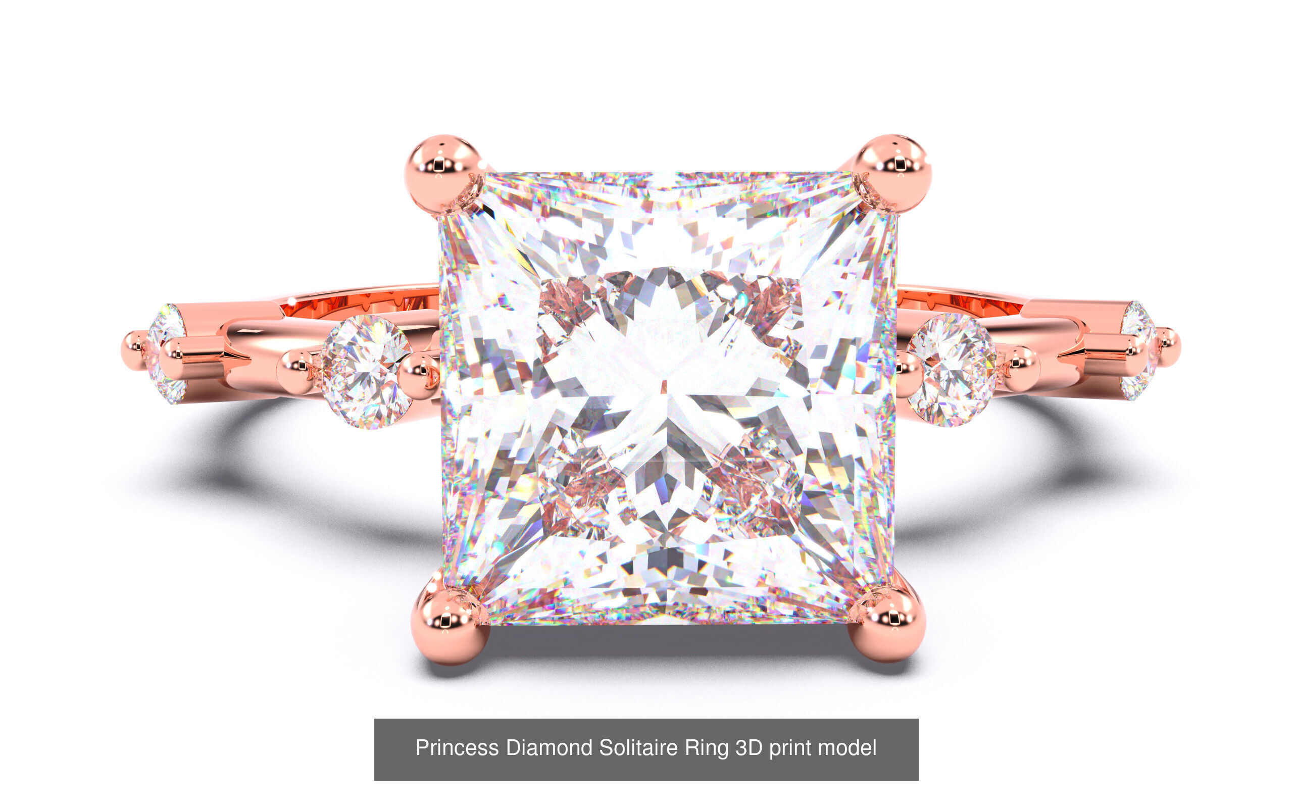 30 Princess  Diamond Solitaire Rings  3D Model Collection_29