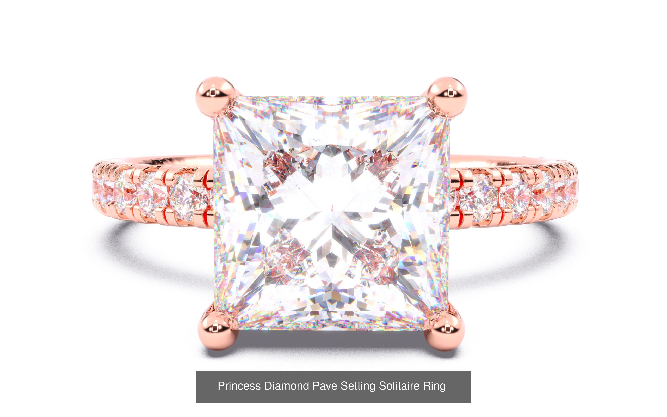 30 Princess  Diamond Solitaire Rings  3D Model Collection_13