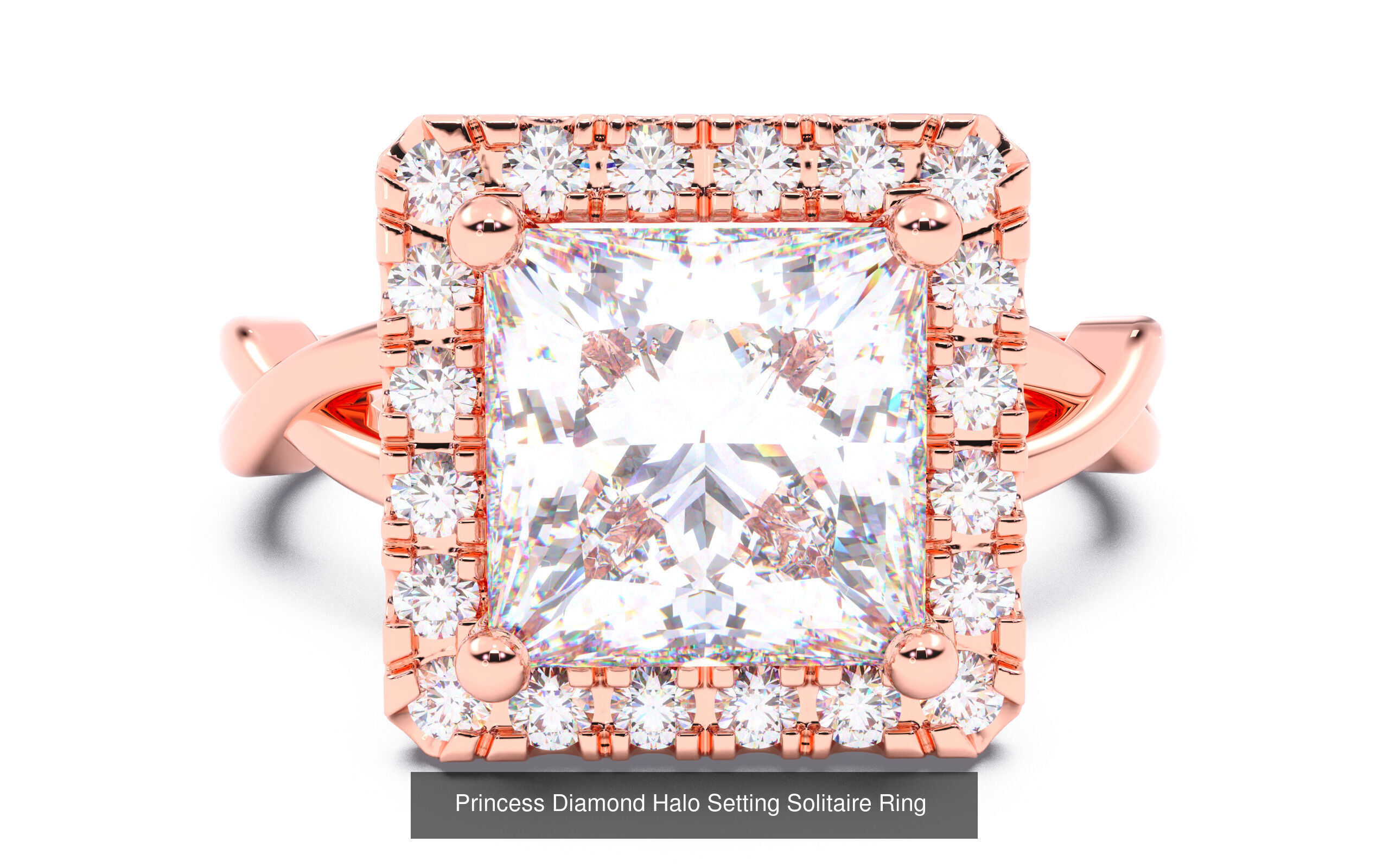 30 Princess  Diamond Solitaire Rings  3D Model Collection_9