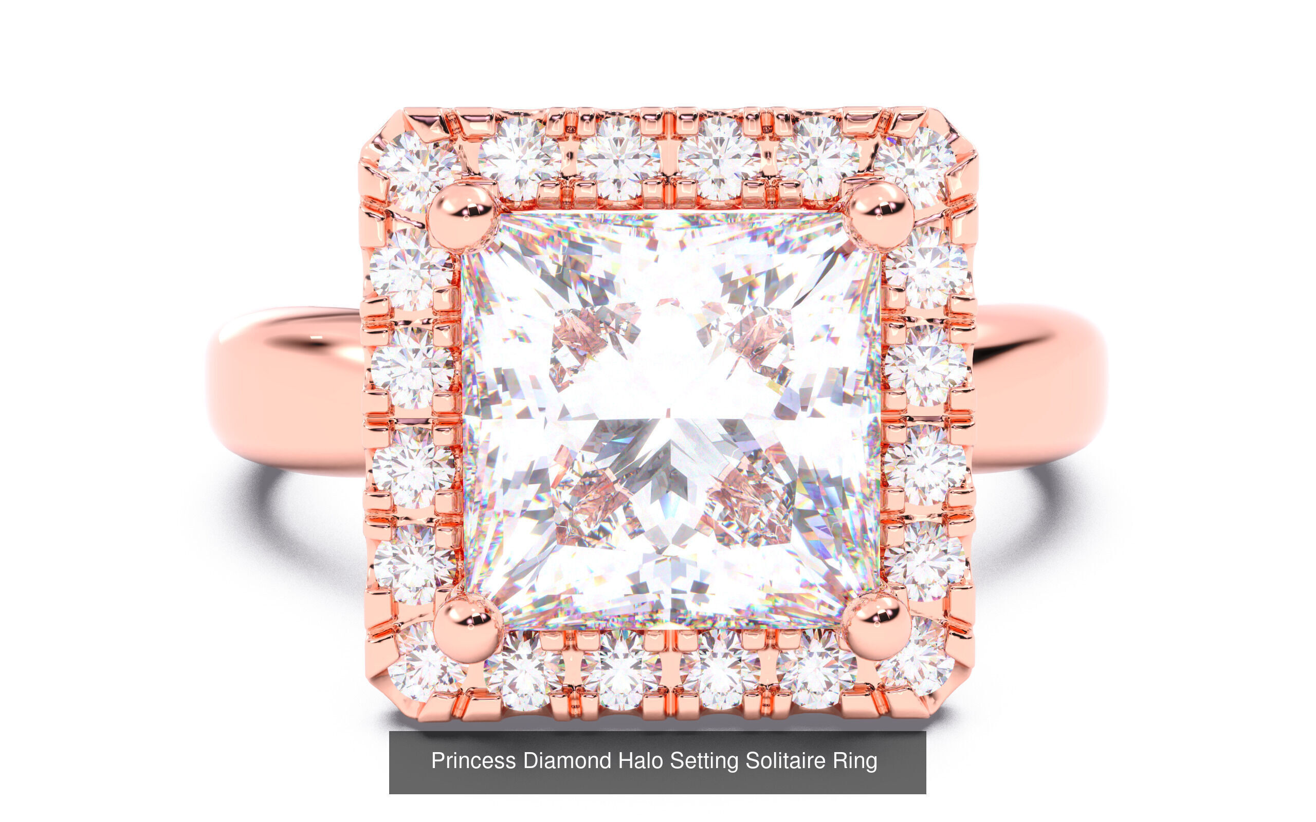 30 Princess  Diamond Solitaire Rings  3D Model Collection_10