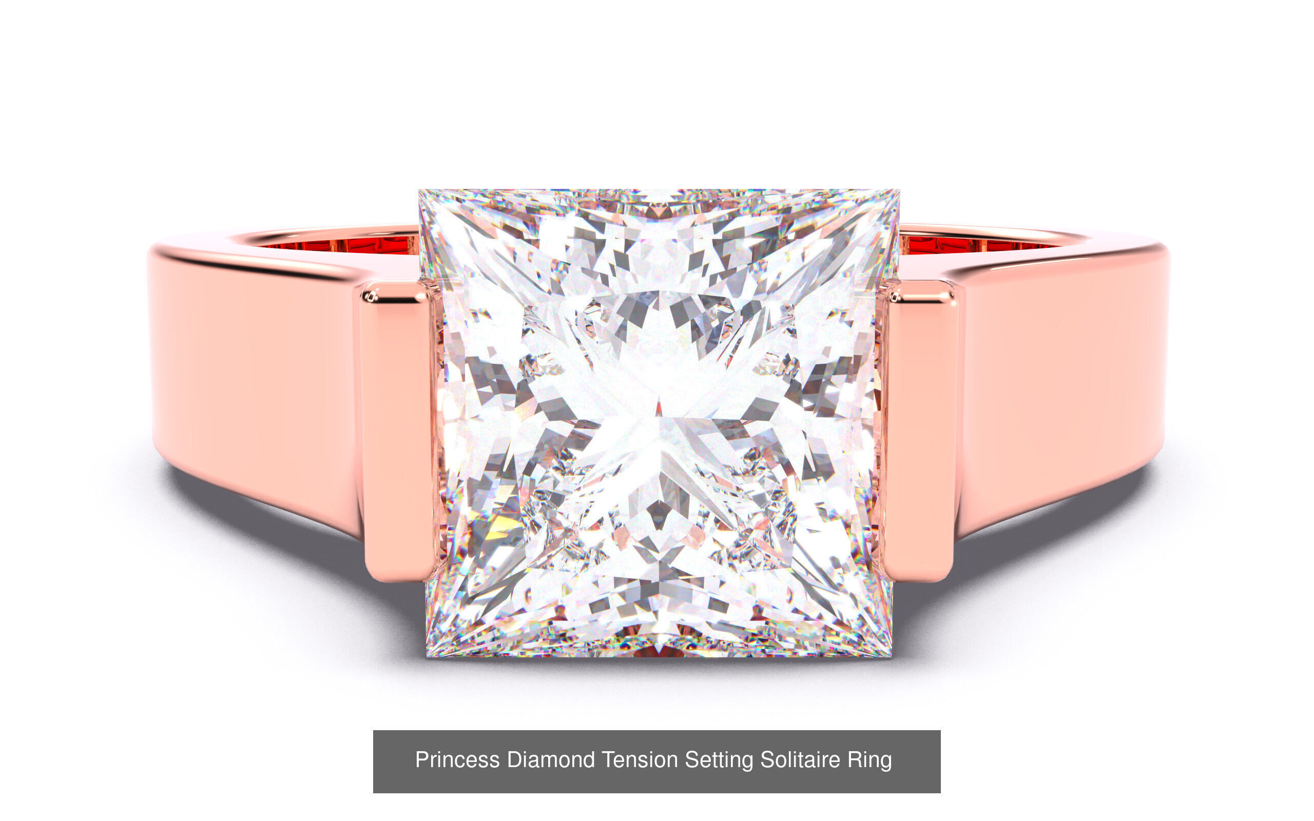 30 Princess  Diamond Solitaire Rings  3D Model Collection_31