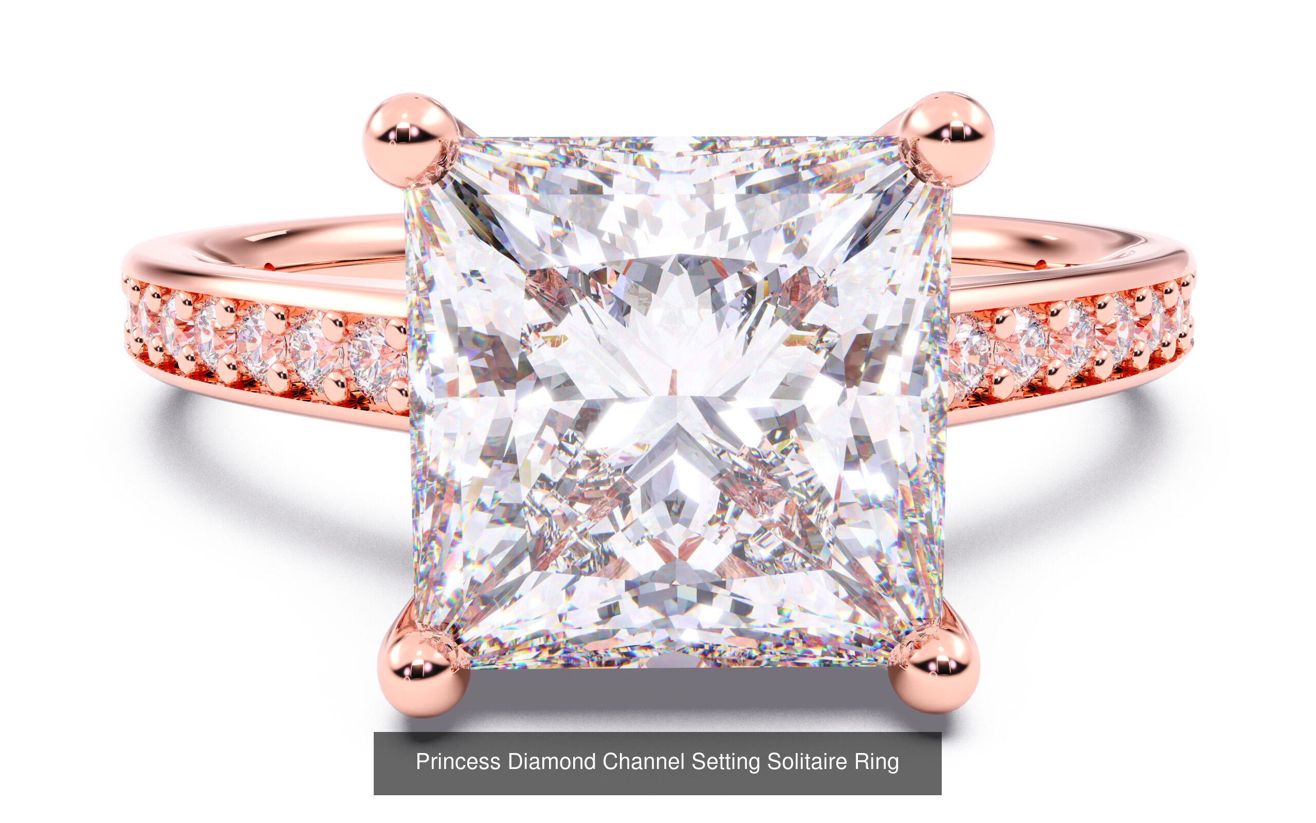 30 Princess  Diamond Solitaire Rings  3D Model Collection_4