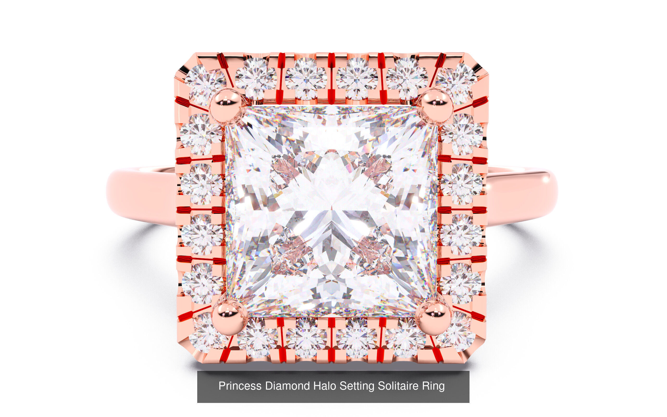 30 Princess  Diamond Solitaire Rings  3D Model Collection_7