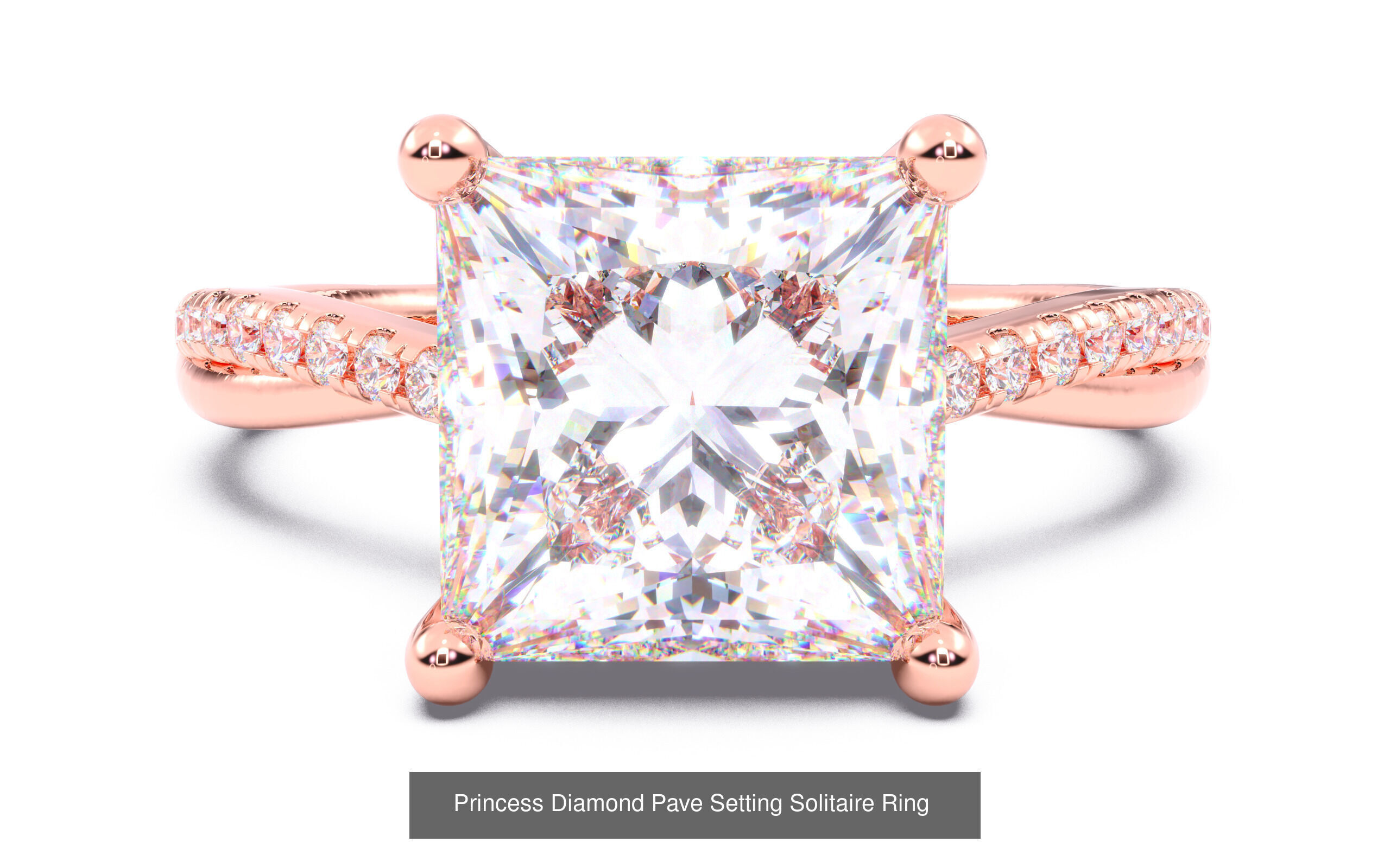30 Princess  Diamond Solitaire Rings  3D Model Collection_11