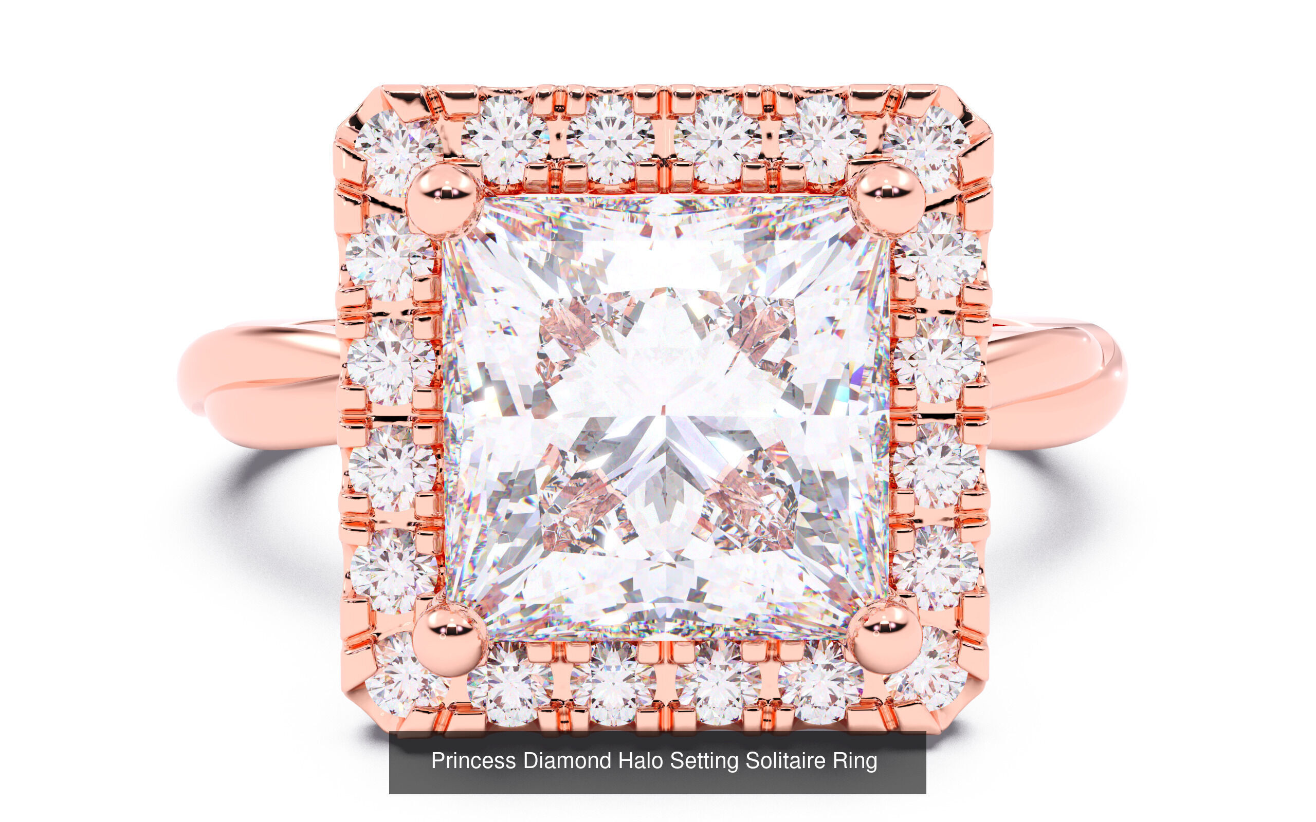 30 Princess  Diamond Solitaire Rings  3D Model Collection_8