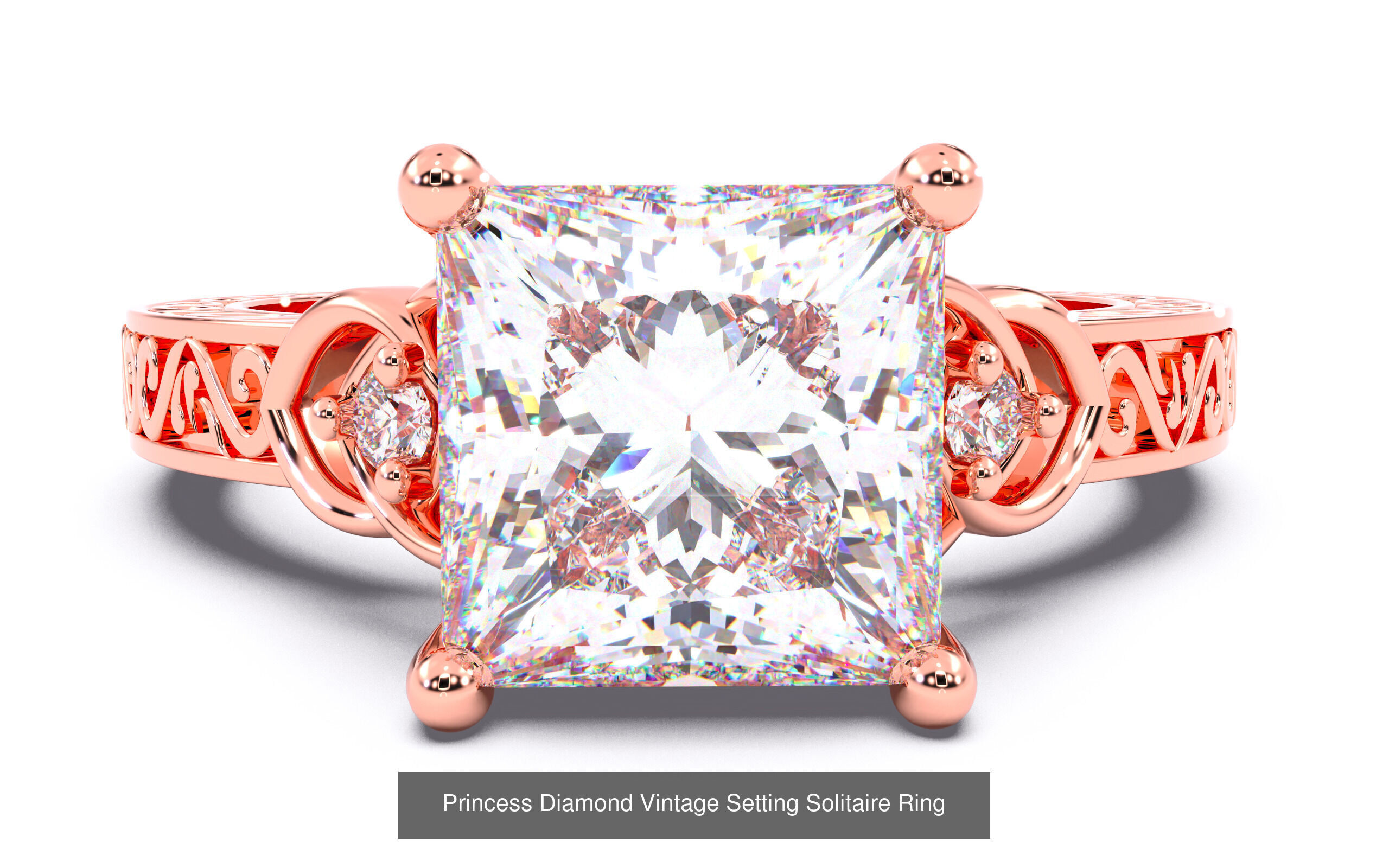 30 Princess  Diamond Solitaire Rings  3D Model Collection_30