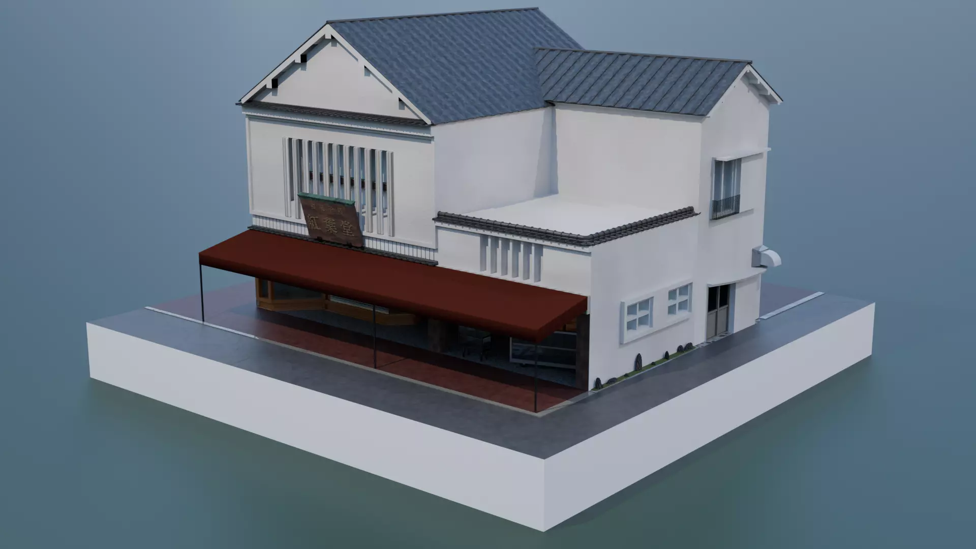 Traditional Japanese Sweets Shop with Residence 3D model_0