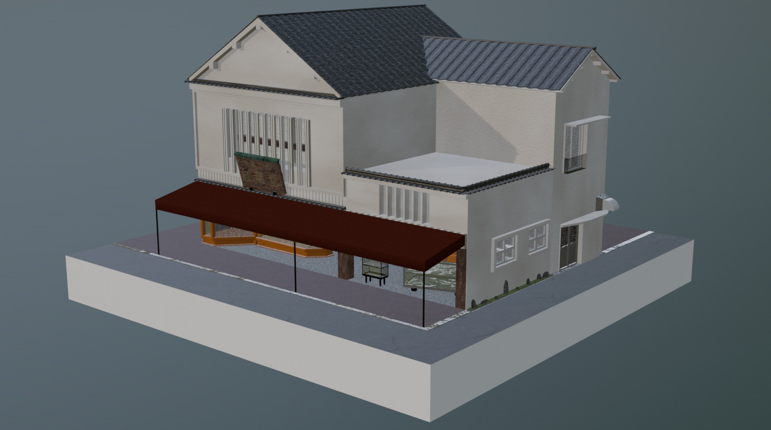 Traditional Japanese Sweets Shop with Residence 3D model_4