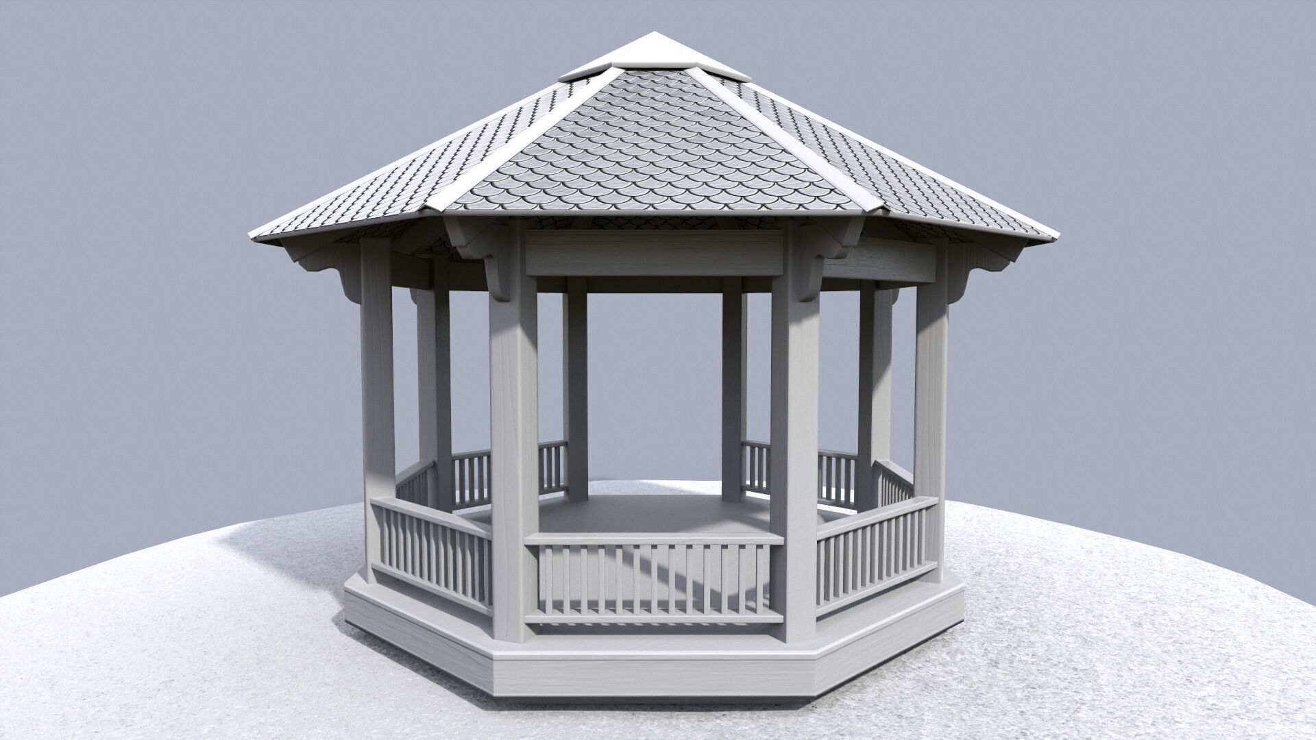 Wooden octagon gazebo house in garden Low-poly 3D model_12