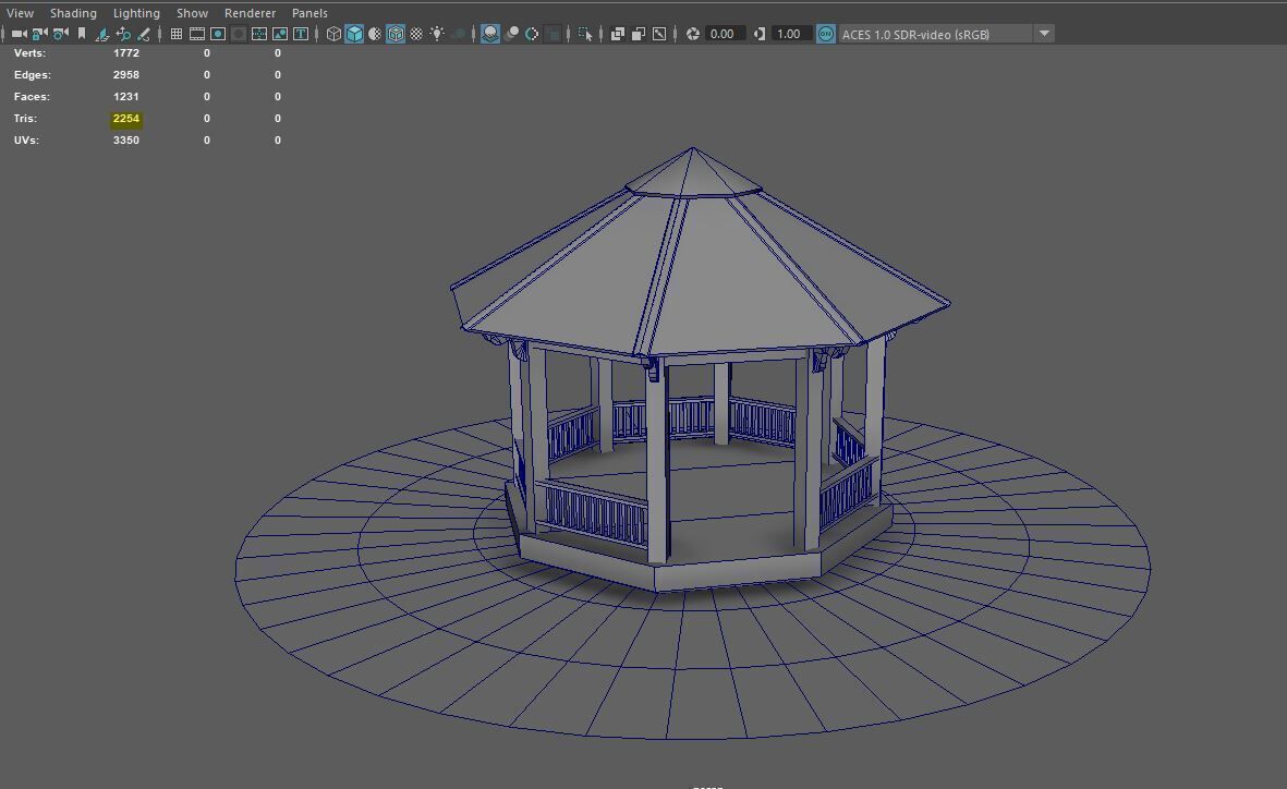 Wooden octagon gazebo house in garden Low-poly 3D model_16