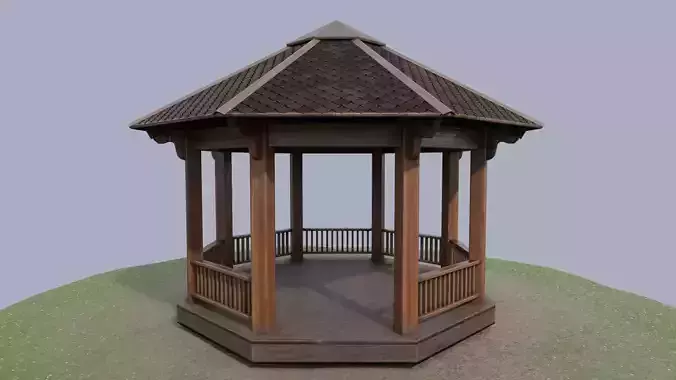 Wooden octagon gazebo house in garden