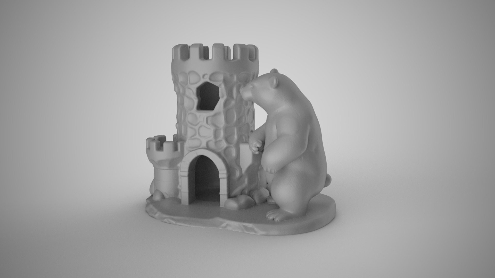 Bear Castle Pen Holder 3D print model_1