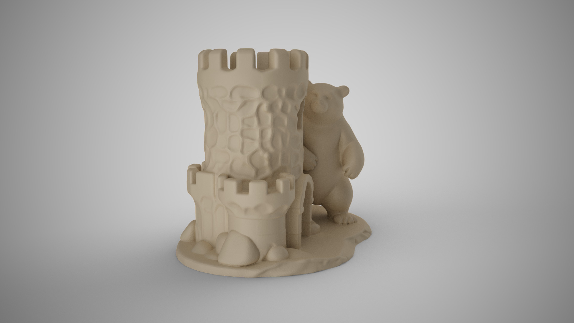 Bear Castle Pen Holder 3D print model_3