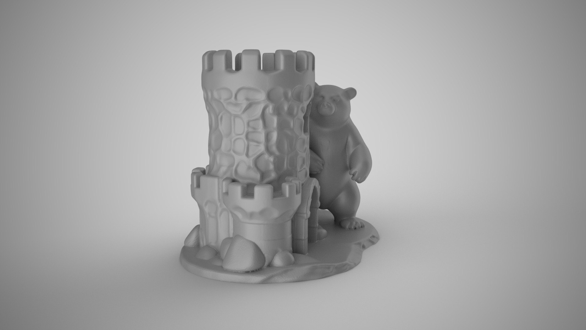 Bear Castle Pen Holder 3D print model_2