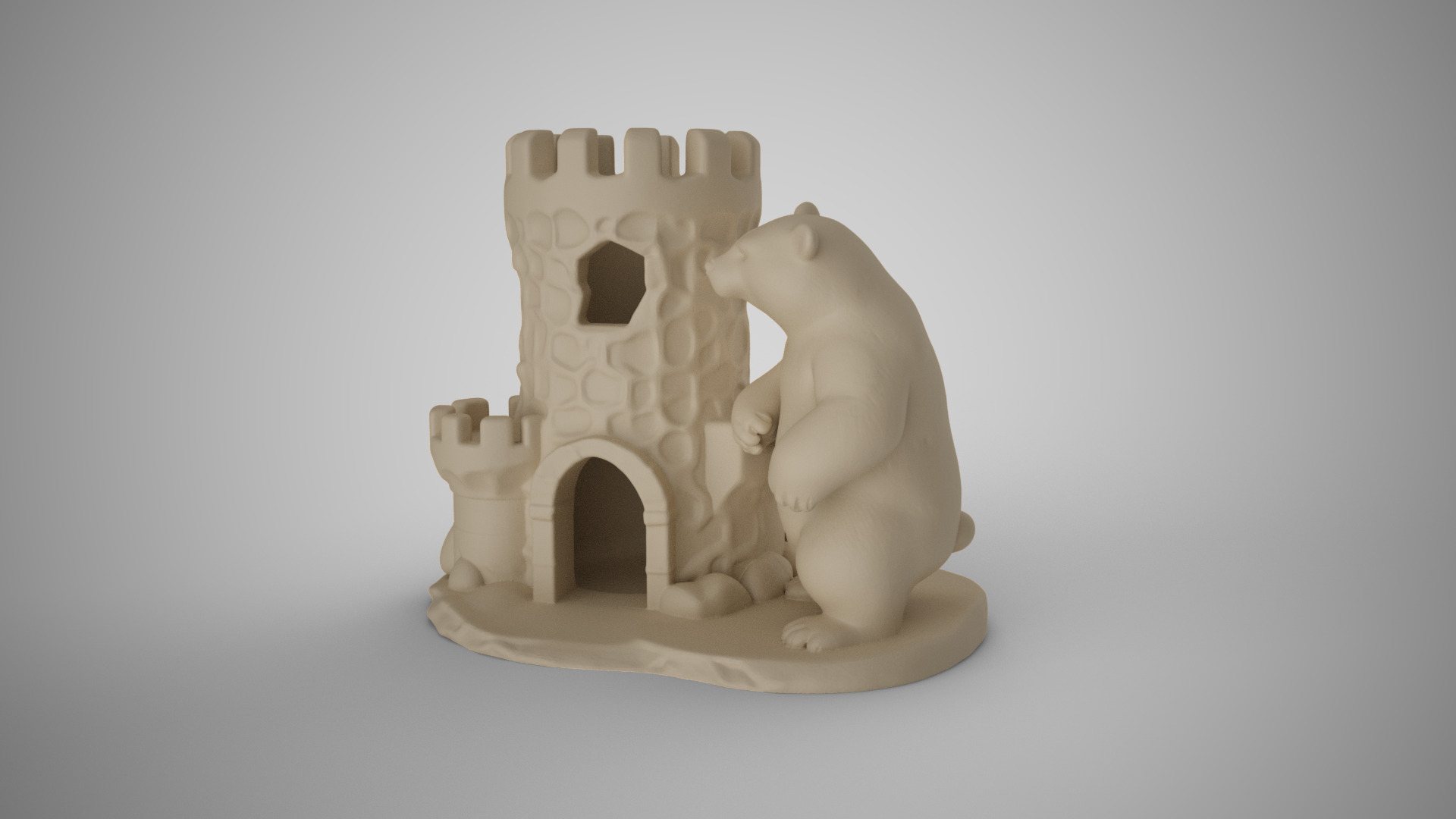 Bear Castle Pen Holder 3D print model_9