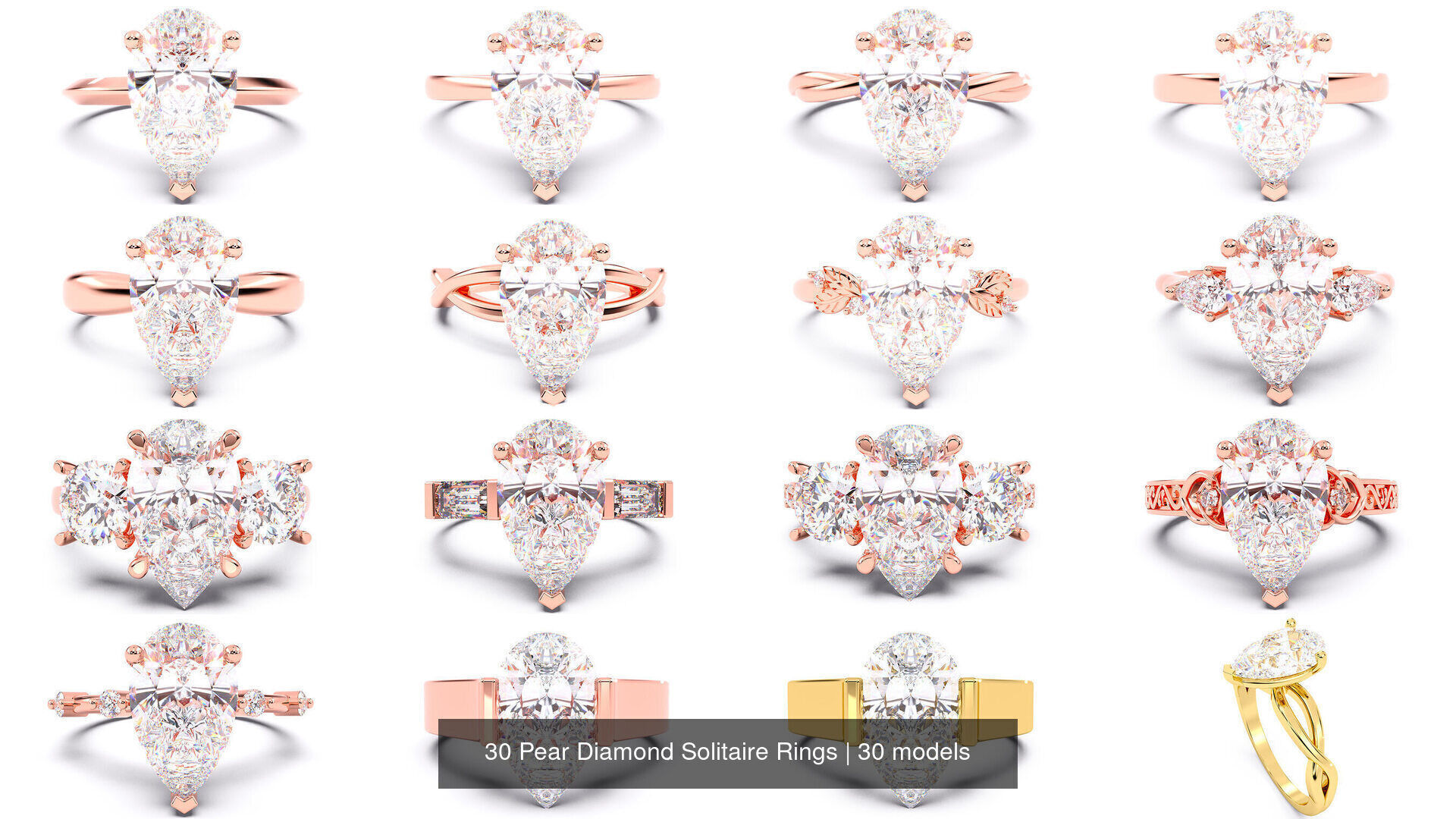 30 Pear Diamond Solitaire Rings 3D Model Collection_1