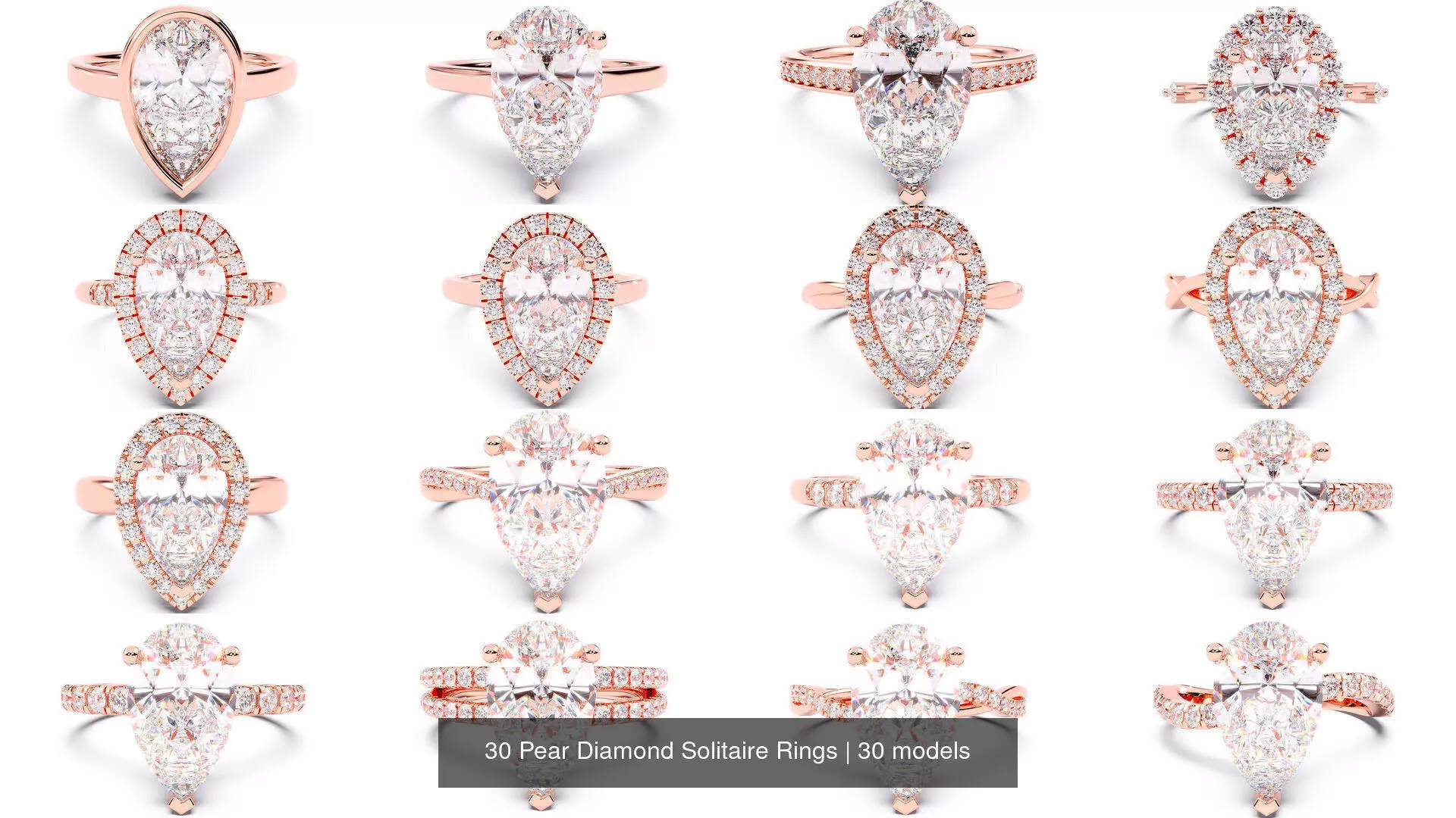 30 Pear Diamond Solitaire Rings 3D Model Collection_0