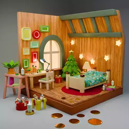 Winter Isometric Room  Cozy Stylized Scene for Blender