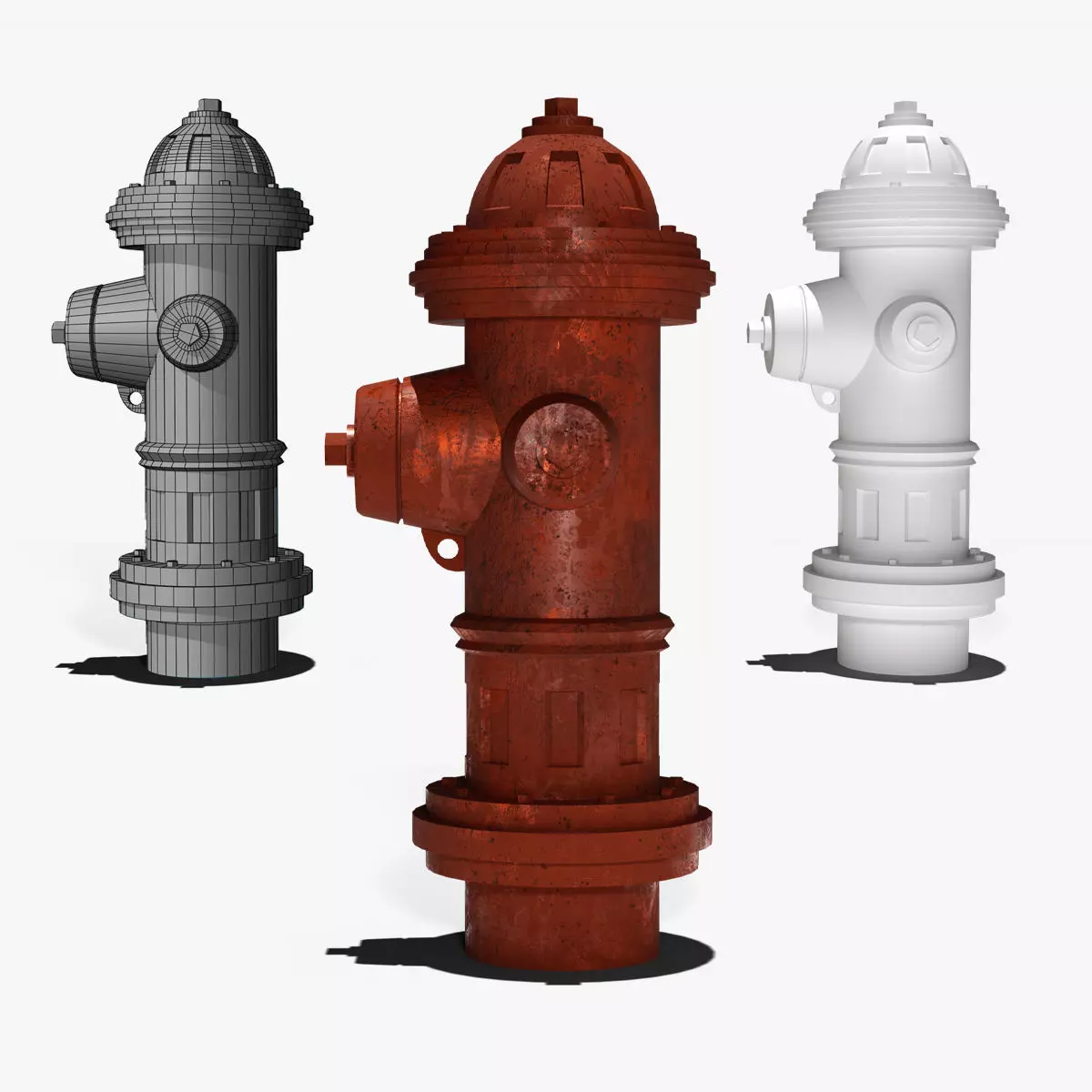 Fire Hydrant Realistic 3D Model PBR Textures Game Ready Low Poly Low-poly 3D model