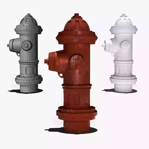 Fire Hydrant Realistic 3D Model PBR Textures Game Ready Low Poly