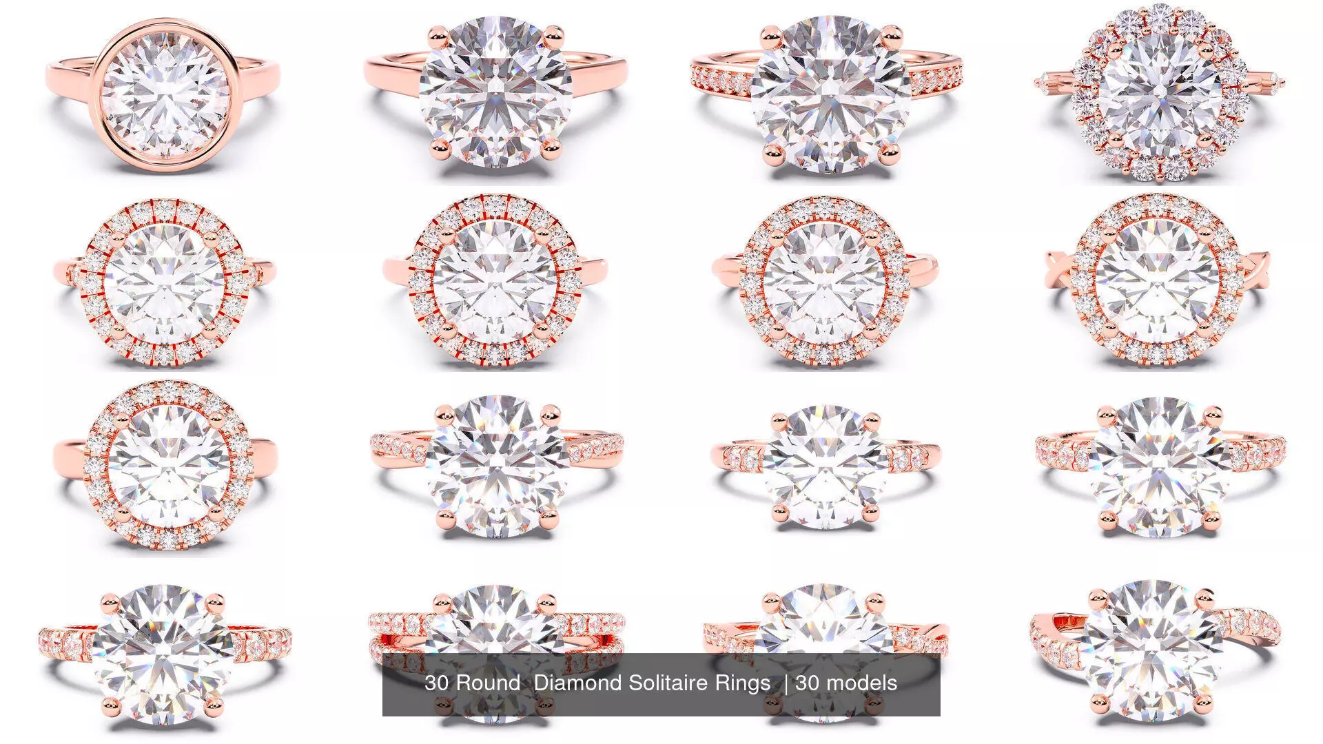 30 Round  Diamond Solitaire Rings  3D Model Collection_0