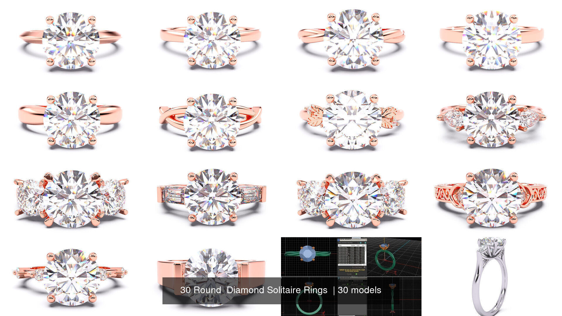30 Round  Diamond Solitaire Rings  3D Model Collection_2