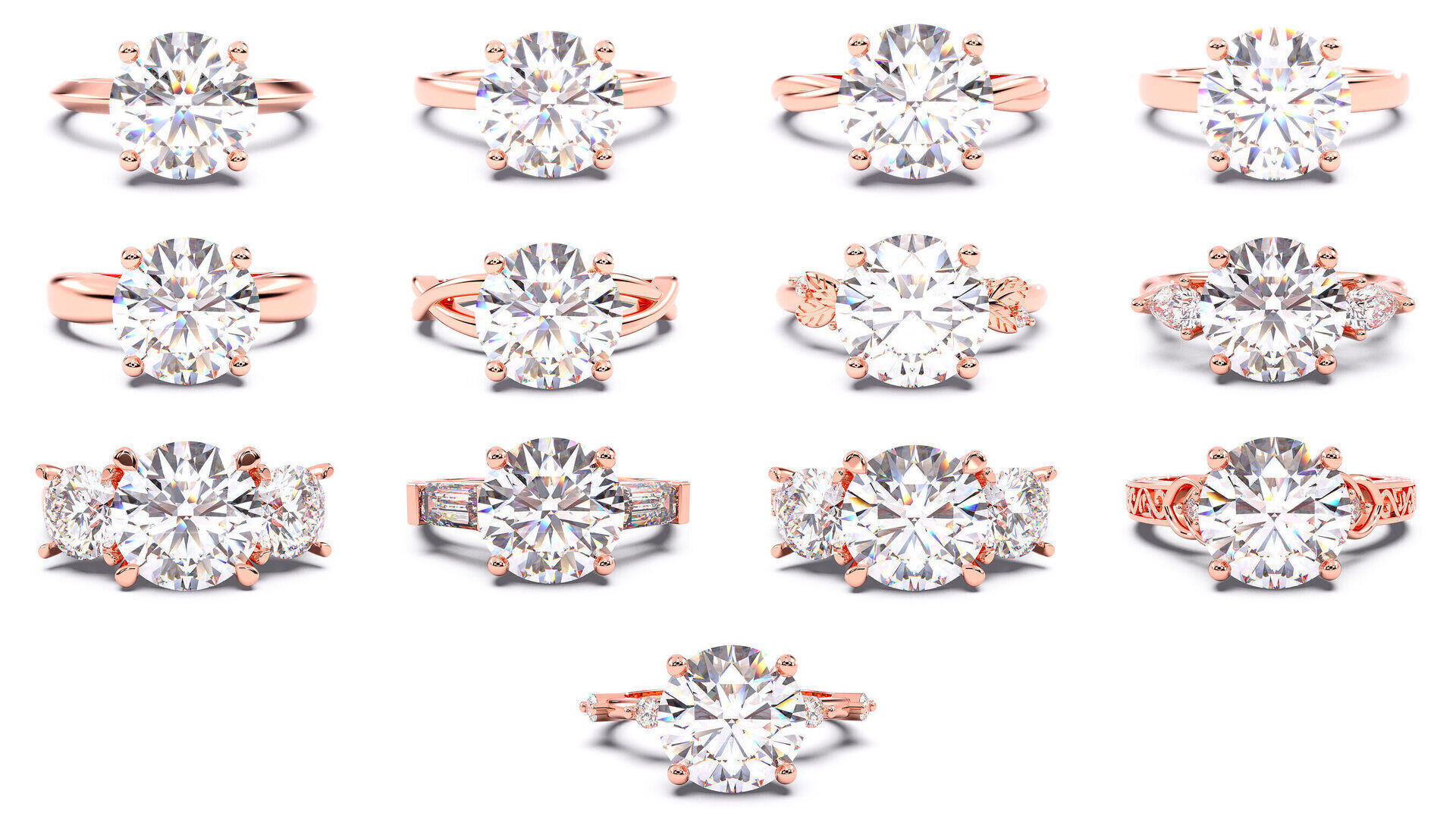 30 Round  Diamond Solitaire Rings  3D Model Collection_1