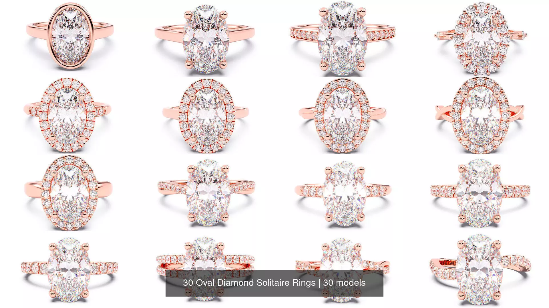 30 Oval Diamond Solitaire Rings 3D Model Collection_0