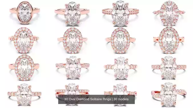 30 Oval Diamond Solitaire Rings 3D Model Collection