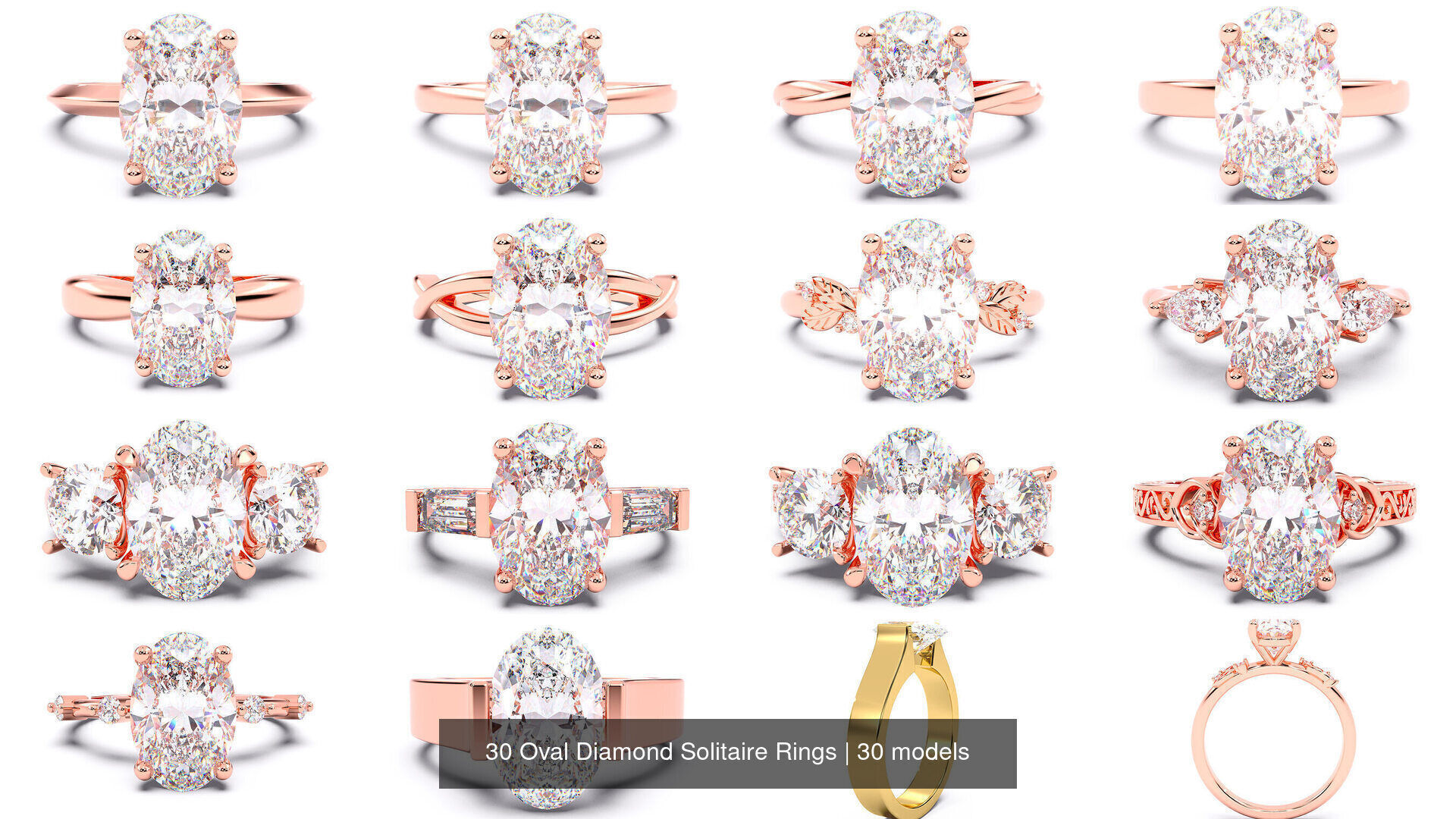 30 Oval Diamond Solitaire Rings 3D Model Collection_2