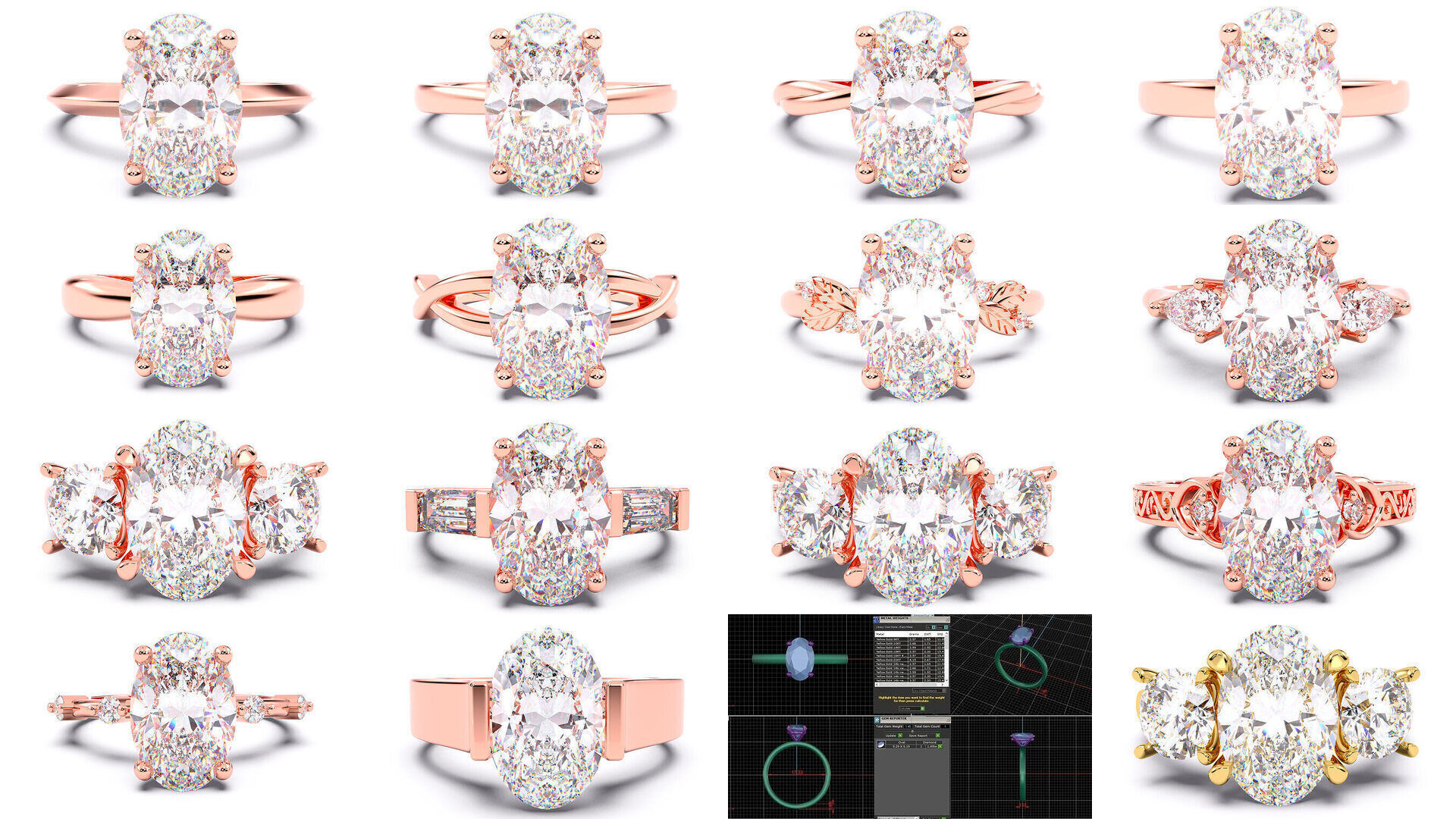30 Oval Diamond Solitaire Rings 3D Model Collection_1